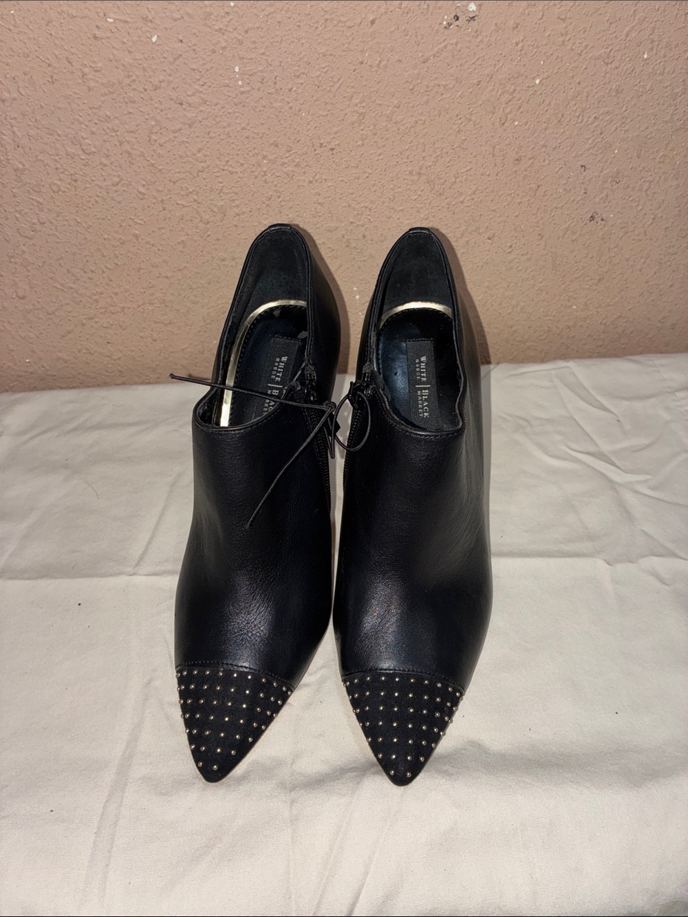 White House Black Market Black Studded Pointed Ankle Booties